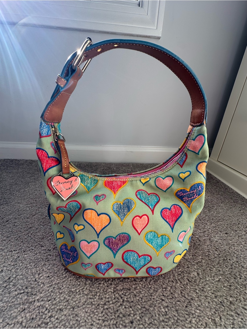 Dooney & Bourke Vintage Doodle Hearts Bucket Bag Green Lindsay Lohan